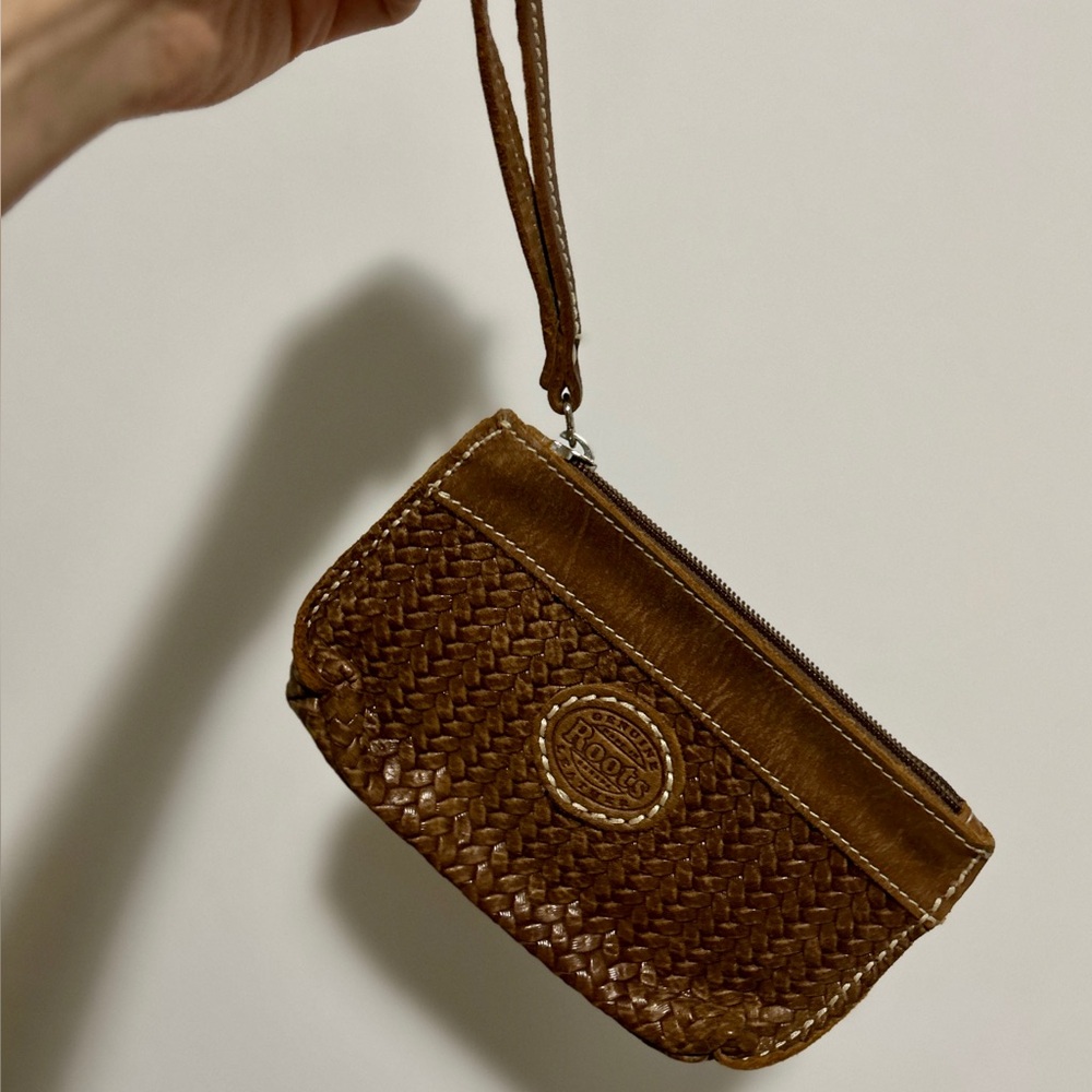 Roots Tan Woven Leather Wristlet